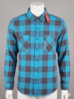 NWT Arizona Jean Co Men's Plaid Flannel Button Down Shirt Teal Blue Large